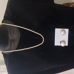 Vintage Trifari Faux Pearl Gold Tone Clip Earrings Faux Pearl Necklace